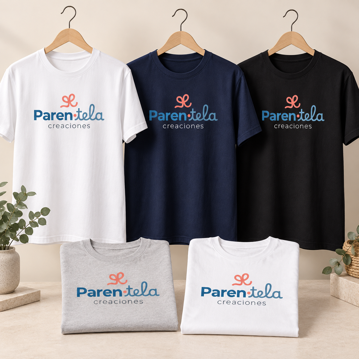 Camisetas personalizadas con el logo alternativo de Parentela Creaciones