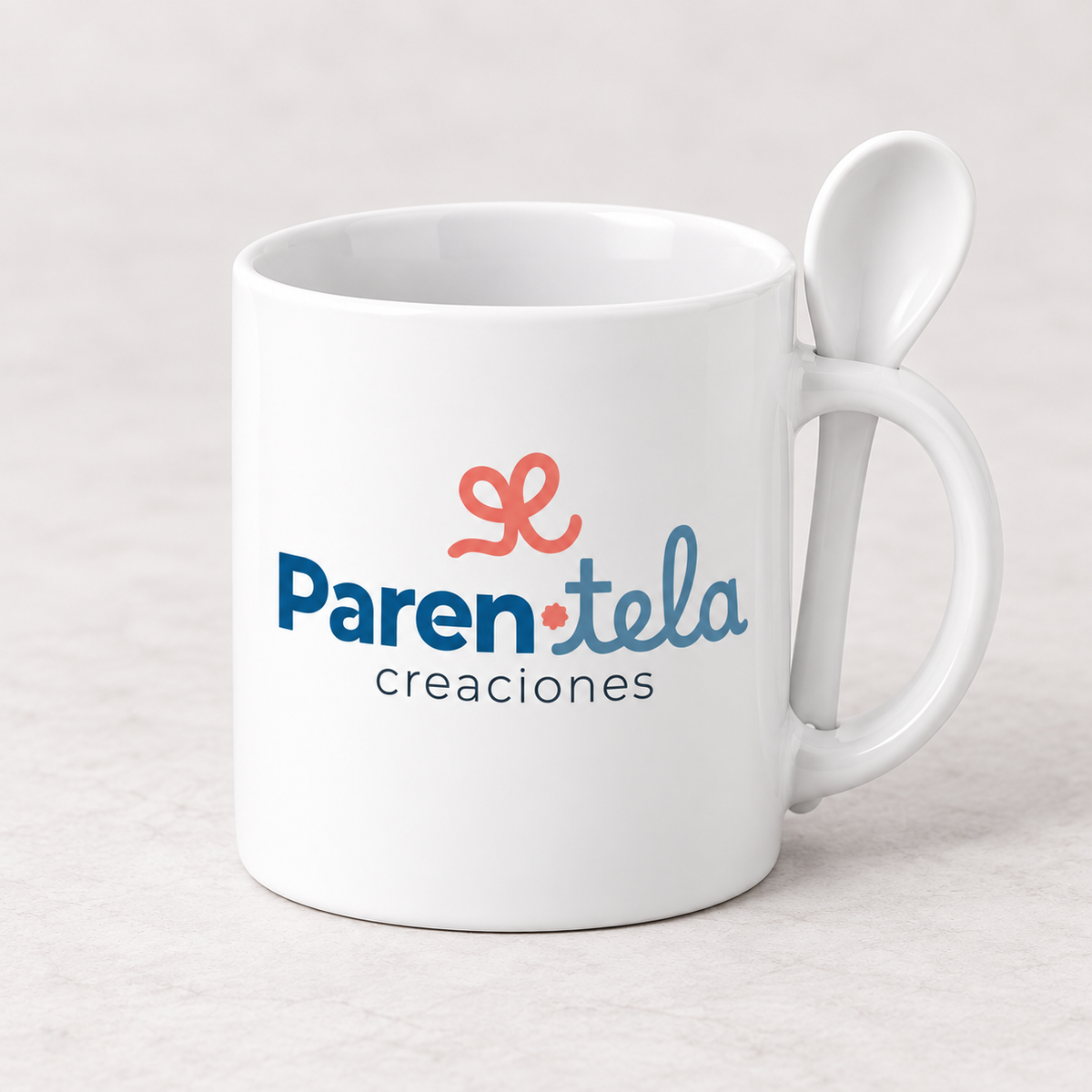 Taza personalizada de 11 oz blanca con cucharita blanca